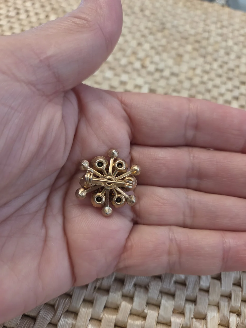 Gold-Tone Floral Crystal Brooch with Pink Rose Center